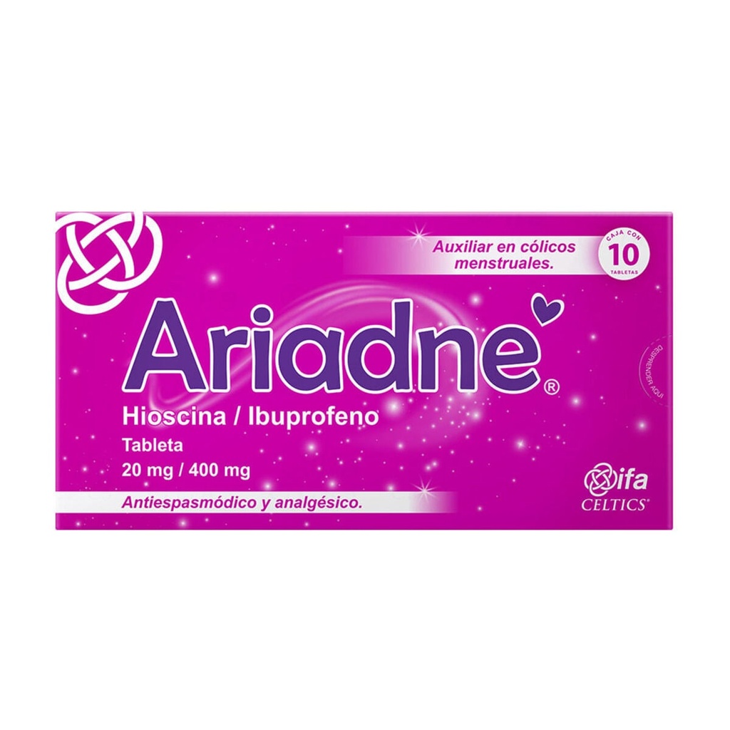 Ariadne Hioscina/Ibuprofeno 20 mg/400 mg Caja Con 10 Tabletas