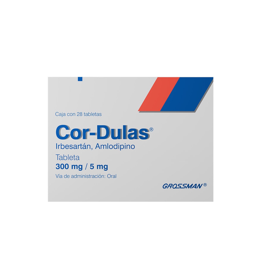 Cor-Dulas Grossman Irbesartán / Amlodipino Caja Con 28 Tabletas De 300mg/5mg